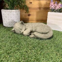 Stone Garden Lying Sleeping Cat Kitten Ornament Memorial Statue - thumbnail 2