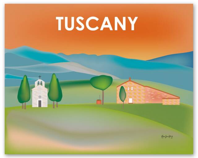 Tuscany Print, The Lone Chapel, Skyline, Italy Art, Canvas, Poster, Italian Landscape Style E8-O-Tus - image 1