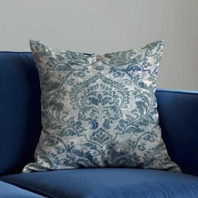 Blue Damask Cushion Cover, Classic Ornamental Throw Pillow Cover With Distressed Baroque Pattern, Farmhouse Traditional Living Room&bedroom - image 1