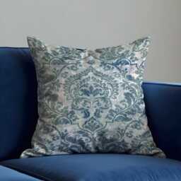 Blue Damask Cushion Cover, Classic Ornamental Throw Pillow Cover With Distressed Baroque Pattern, Farmhouse Traditional Living Room&bedroom - thumbnail 1