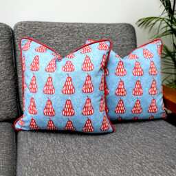 Capri Blue & Red Scandi Pears Scatter Cushion Covers/Throw Pillows With Contrasting Piping in 100% Cotton Fabric By Iliv - thumbnail 1
