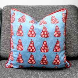 Capri Blue & Red Scandi Pears Scatter Cushion Covers/Throw Pillows With Contrasting Piping in 100% Cotton Fabric By Iliv - thumbnail 2