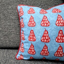 Capri Blue & Red Scandi Pears Scatter Cushion Covers/Throw Pillows With Contrasting Piping in 100% Cotton Fabric By Iliv - thumbnail 3