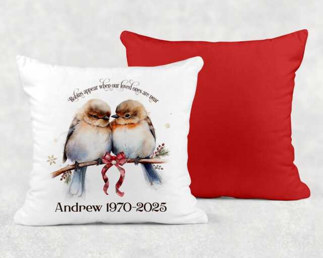 Personalised Christmas Loved Ones Robins Cushion, Ideal Xmas Gift Or Present - image 1