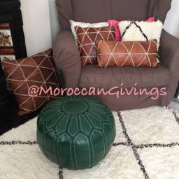 stuffed Moroccan Pouf/Floor Cushions Footstool Berber Pouf Ottoman Leather - thumbnail 3