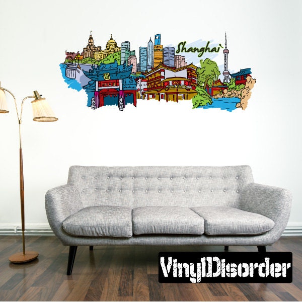 Famous City Shanghai Wall Decal - Fabric Vinyl Removable & Reusable Famouscityuscolor022Et
