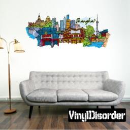 Famous City Shanghai Wall Decal - Fabric Vinyl Removable & Reusable Famouscityuscolor022Et