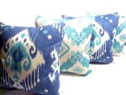 Turquoise, Blue & White Ikat Pillow Covers, Indoor Outdoor Fabric - thumbnail 4