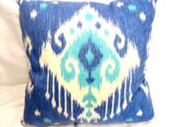 Turquoise, Blue & White Ikat Pillow Covers, Indoor Outdoor Fabric - thumbnail 1