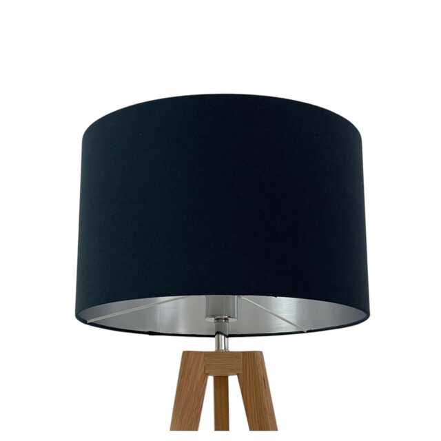 Deep Navy Blue Linen Cotton Blend Brushed Silver Drum Lampshade - image 1