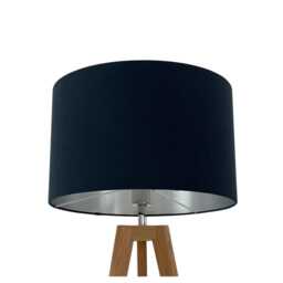 Deep Navy Blue Linen Cotton Blend Brushed Silver Drum Lampshade