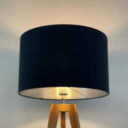 Deep Navy Blue Linen Cotton Blend Brushed Silver Drum Lampshade - thumbnail 3