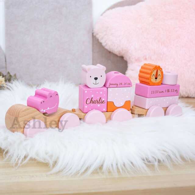 Personalised Name With Wooden Train, Custom Toy Train For Kids, First Birthday Gift, Baby Keepsake - image 1