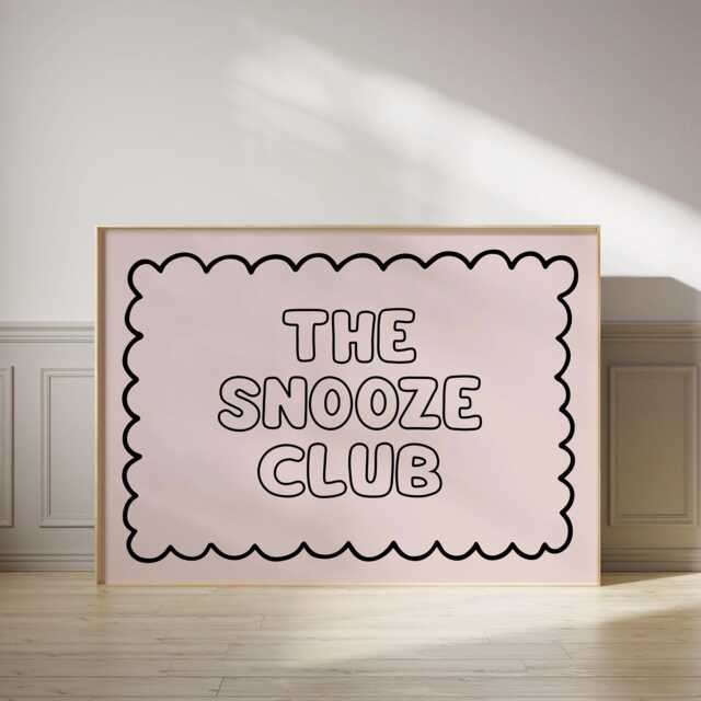 The Snooze Club Print Retro Pastel Typography, Cozy Bedroom Wall Art