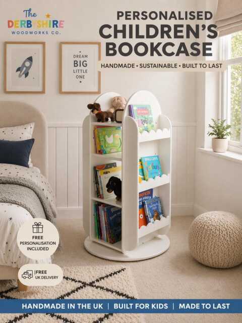 Handcrafted Rotating Scalloped Bookcase - Montessori Kids Toy Storage - image 1