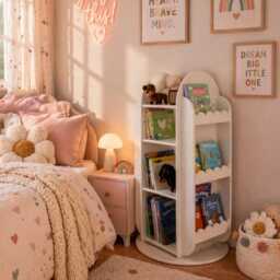 Handcrafted Rotating Scalloped Bookcase - Montessori Kids Toy Storage - thumbnail 2