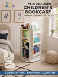Handcrafted Rotating Scalloped Bookcase - Montessori Kids Toy Storage - thumbnail 1
