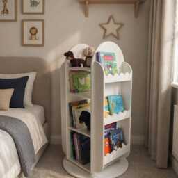 Handcrafted Rotating Scalloped Bookcase - Montessori Kids Toy Storage - thumbnail 3