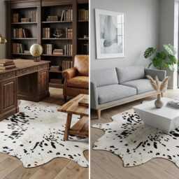 "Handmade Cowhide Rug - Natural Cow Hide Skin With Black & White Spot Pattern - 56""x58" - thumbnail 2
