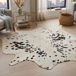 "Handmade Cowhide Rug - Natural Cow Hide Skin With Black & White Spot Pattern - 56""x58" - thumbnail 3