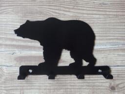 Bear Standing Silhouette Key Hook Rack - Metal Wall Art