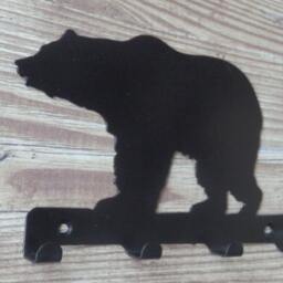 Bear Standing Silhouette Key Hook Rack - Metal Wall Art - thumbnail 2