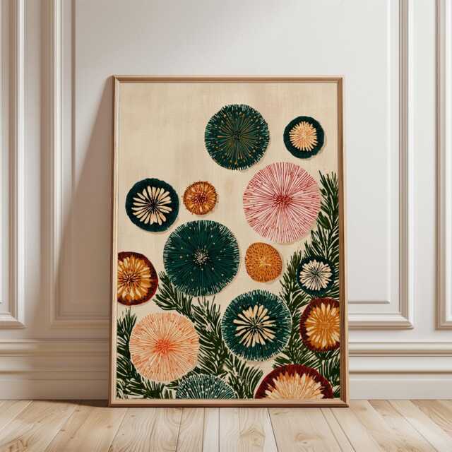 Abstract Botanical Poster - Green Orange Floral Illustration Modern Nature Wall Art - image 1