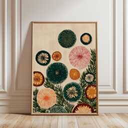 Abstract Botanical Poster - Green Orange Floral Illustration Modern Nature Wall Art - thumbnail 1