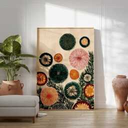 Abstract Botanical Poster - Green Orange Floral Illustration Modern Nature Wall Art - thumbnail 3