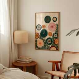 Abstract Botanical Poster - Green Orange Floral Illustration Modern Nature Wall Art - thumbnail 2