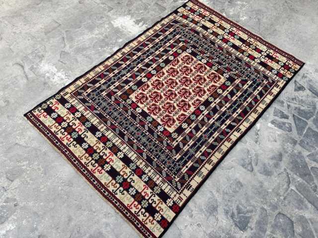 3'11x6'1 Ft Vintage Somak Kilim Rug - Afghan Handmade Wool Flatweave With Traditional Tribal Motifs, Perfect For Living Spaces - image 1