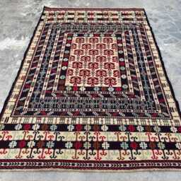 3'11x6'1 Ft Vintage Somak Kilim Rug - Afghan Handmade Wool Flatweave With Traditional Tribal Motifs, Perfect For Living Spaces - thumbnail 3
