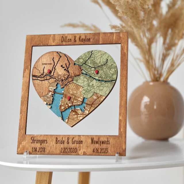 Personalized Puzzle Map - 5Th Wedding Anniversary Couples Gift, Custom Locations Framed Wood Wall Art - image 1