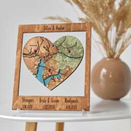 Personalized Puzzle Map - 5Th Wedding Anniversary Couples Gift, Custom Locations Framed Wood Wall Art