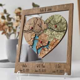 Personalized Puzzle Map - 5Th Wedding Anniversary Couples Gift, Custom Locations Framed Wood Wall Art - thumbnail 4