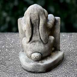 Unique Bunny With Sign Decoration Concrete Rabbit Figurine Stone Animal Ornament Rabbit Lover Gift Handmade Pet Sculpture Garden Funny Decor - thumbnail 4