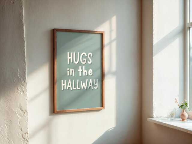 Sage Hugs in The Hallway Print - A5 A4 A3 Print, Welcome Sign in Green, Decor, Cosy Wall Art Prints - image 1