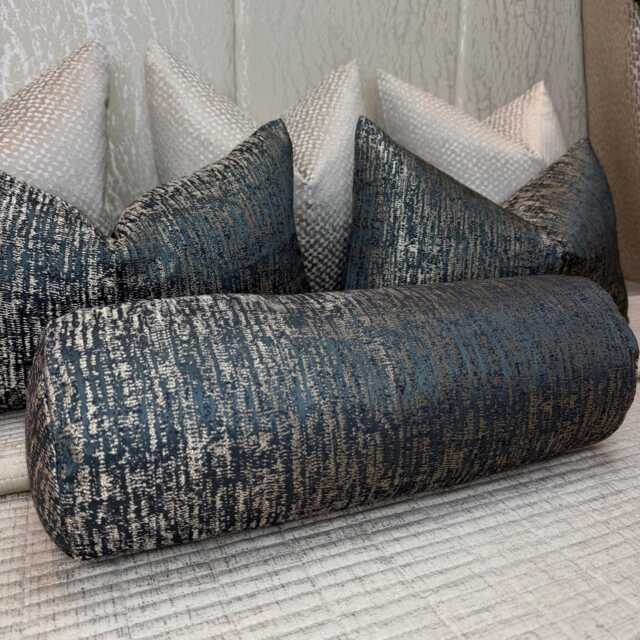 "Handmade Teal & Gold Bolster Pillow 16"" X 6" - image 1