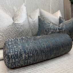 "Handmade Teal & Gold Bolster Pillow 16"" X 6" - thumbnail 4