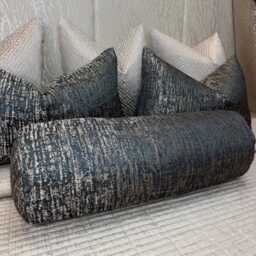"Handmade Teal & Gold Bolster Pillow 16"" X 6"