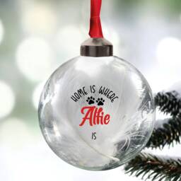 Pet Bauble, Personalised Home Is Where Novelty Dog Decoration, Cat Ornament, Glass Bauble Tree Decoration 11 Colours - thumbnail 1