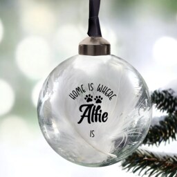 Pet Bauble, Personalised Home Is Where Novelty Dog Decoration, Cat Ornament, Glass Bauble Tree Decoration 11 Colours - thumbnail 2