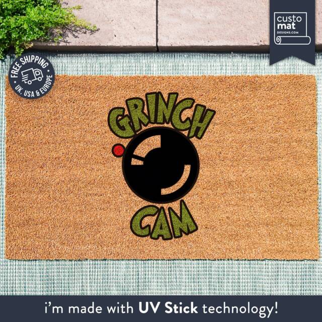 Grinch Cam - He's Watching Doormat Christmas Funny Housewarming Decor Decorations Holiday Rug - image 1