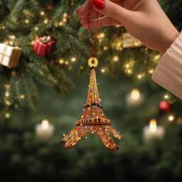 Eiffel Tower Personalized Ornament, Tree Hanging Decor Christmas Ornament Flat 2D Acrylic/Wooden, France Paris Lover - thumbnail 2