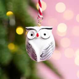 Tiny Hand-Painted Porcelain Owl Figurine, Christmas Decor - thumbnail 4