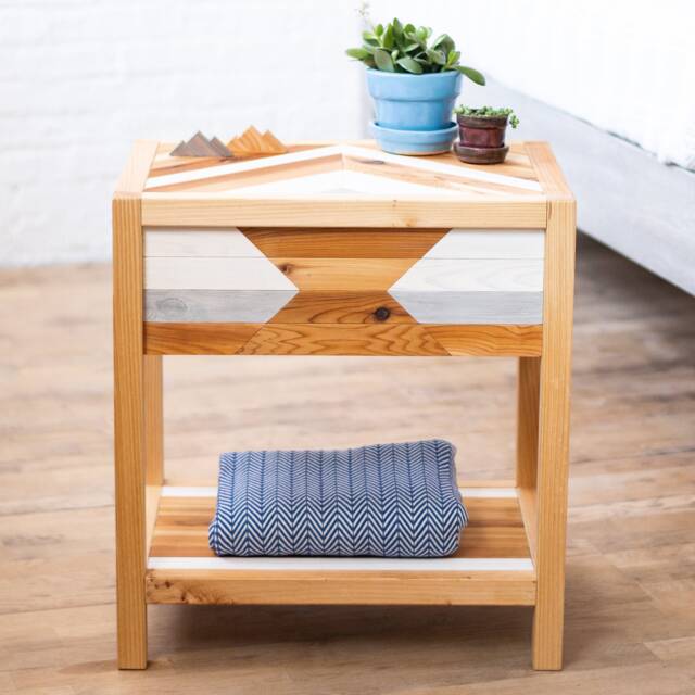 The Tribal Craftsmen - Rustic Chevron Solid Wood Bedside Table End Handmade in Usa - image 1