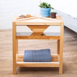 The Tribal Craftsmen - Rustic Chevron Solid Wood Bedside Table End Handmade in Usa - thumbnail 1