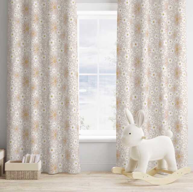 Sun & Daisy Curtains, Nursery Curtains Blackout Or Non Blackout, With Eyelets, Pencil Pleat Rod Pocket, Floral Decor - image 1