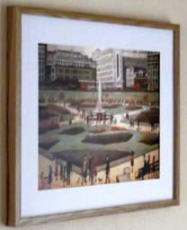 L.s. Lowry Art Print - Piccadilly Gardens Oak Finish Frame With Mount & Textured Image