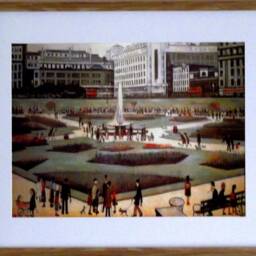 L S Lowry Art Print - Piccadilly Gardens Light Oak Finish Frame With White Mount & Textured Image - thumbnail 2